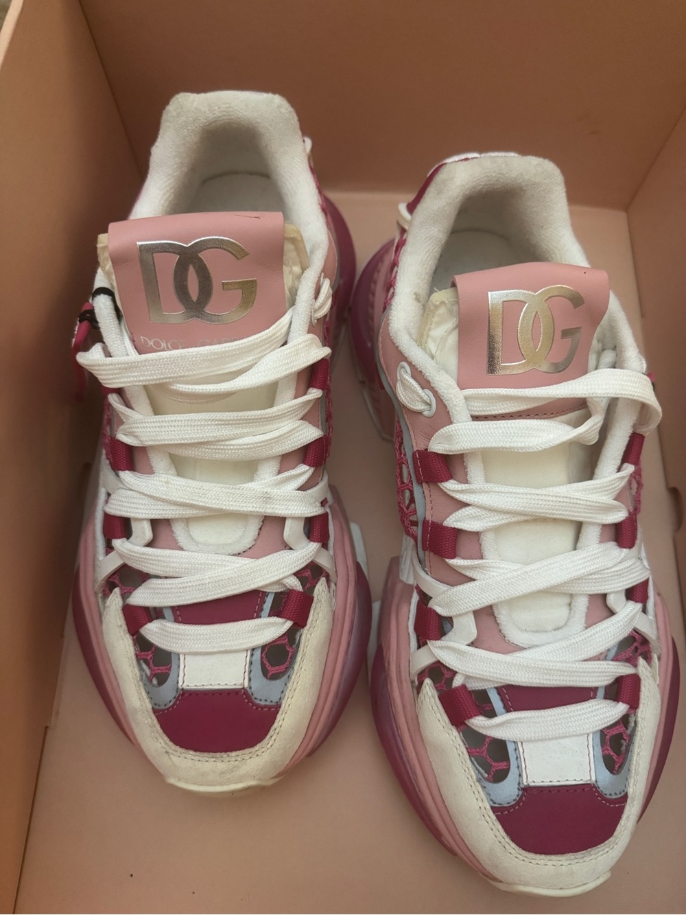 Dolce & Gabbana White and Pink Chunky Women's Sneakers